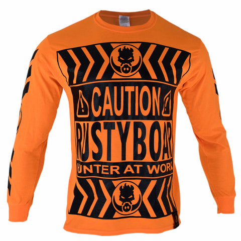 RUSTYBOAR Long Sleeve SAFETY ORANGE CAUTION T-Shirt