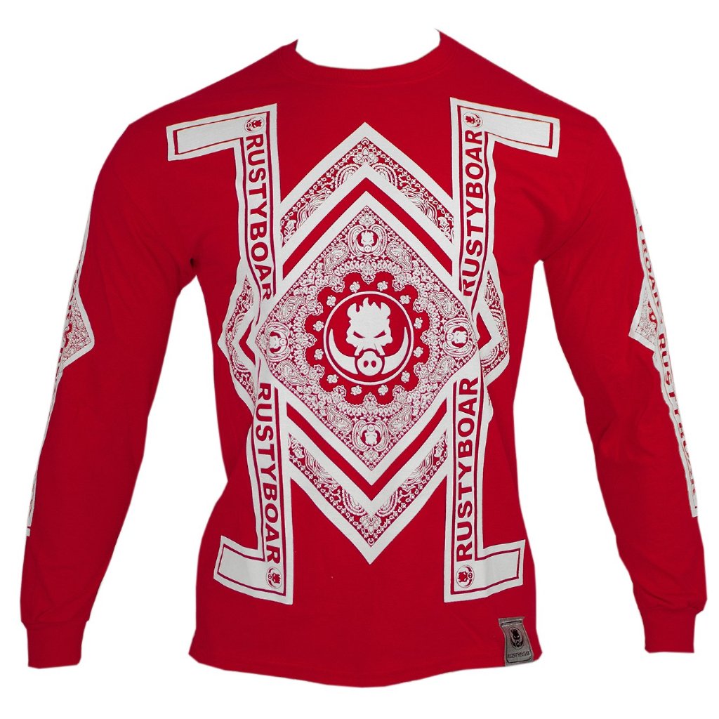 RUSTYBOAR Long Sleeve Red Bandana T-Shirt 4XL