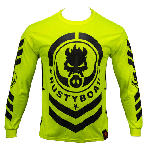 RUSTYBOAR Long Sleeve SAFETY GREEN HI-VIZ ARMY T-Shirt