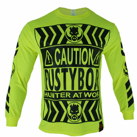 RUSTYBOAR Long Sleeve SAFETY GREEN CAUTION T-Shirt