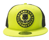 New Era Safety Green RUSTYBOAR Logo Trucker Hat
